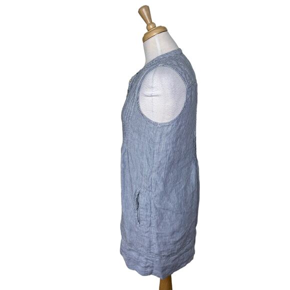 FAHERTY Isha 100% Linen Mini Dress Blue White Mini Stripe Sleeveless Size Small - Picture 3 of 9